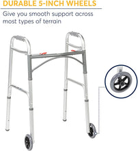 Load image into Gallery viewer, FOLDING WALKER - TWO BUTTON WITH 5: WHEELS